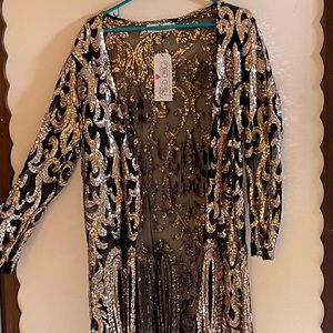 Black and gold sequins long jacket